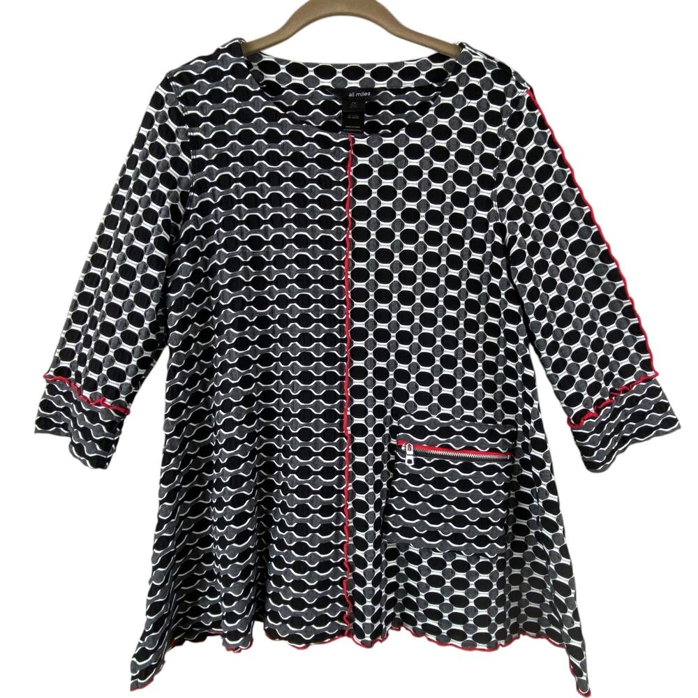 Ali Miles Art To Wear Tunic Top Size M Petite Black White Boho